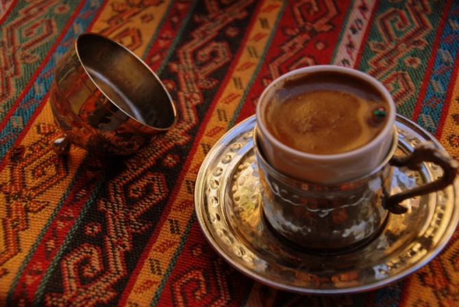 Enjoying a Turkish coffee